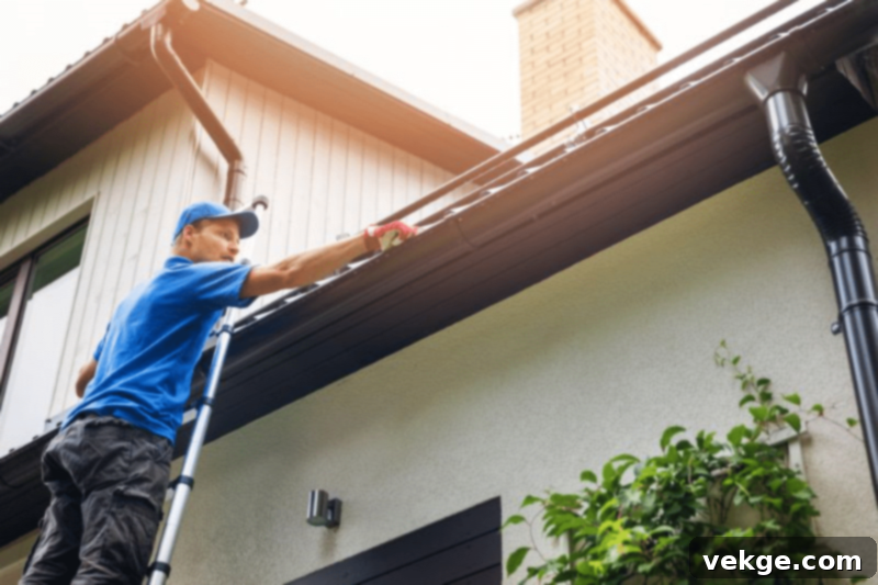 Professional installer fastening a high-quality gutter guard system onto a home's existing gutters