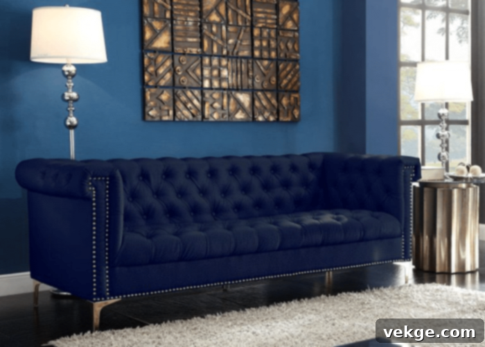 Monochromatic Blue Velvet Sofa