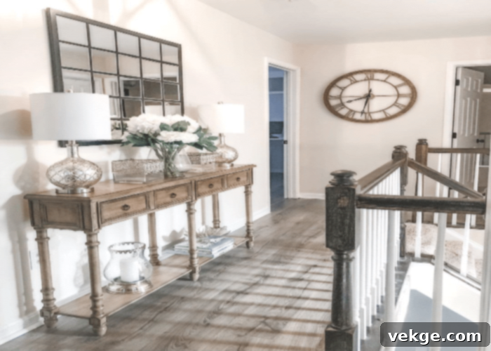 Elegant Console Table with Decor on a Stair Landing
