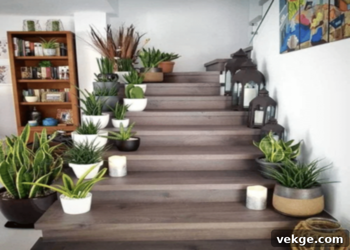 Large Potted Plant on a Stair Landing