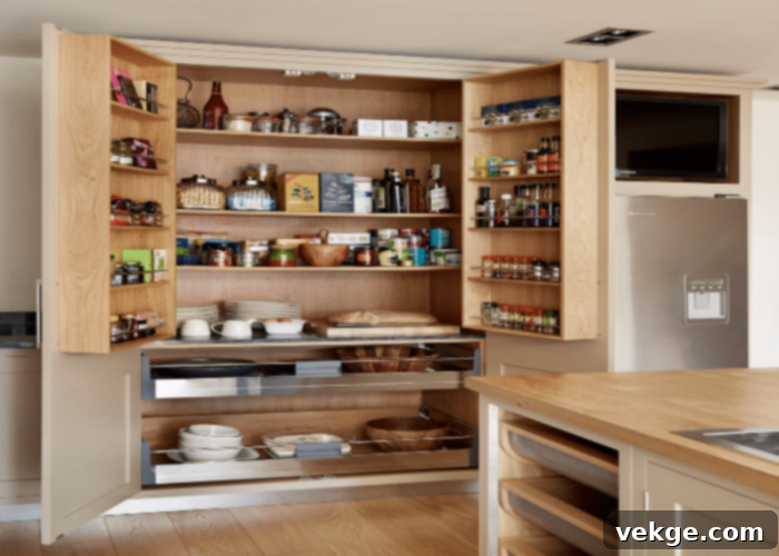 Solid wood kitchen pantry cabinets showcasing natural grain and warmth, perfect for a high-end design.