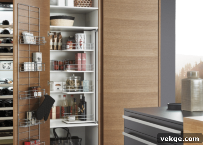 Modern kitchen pantry made with durable plywood, featuring a smooth finish and clean lines for a contemporary look.
