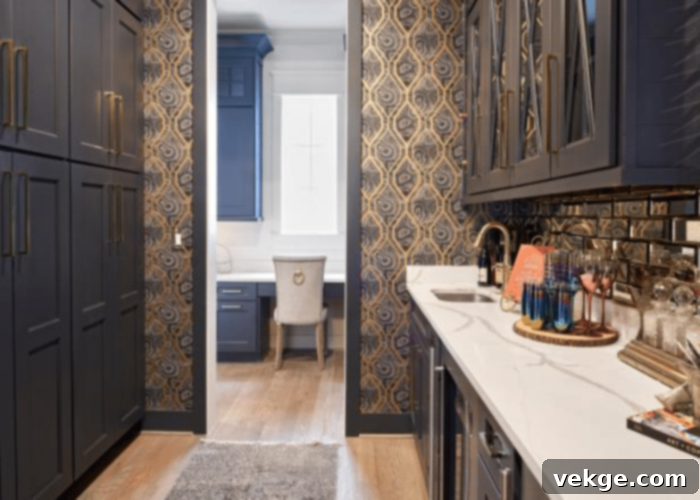 Butler's Pantry with Wallpaper Accent