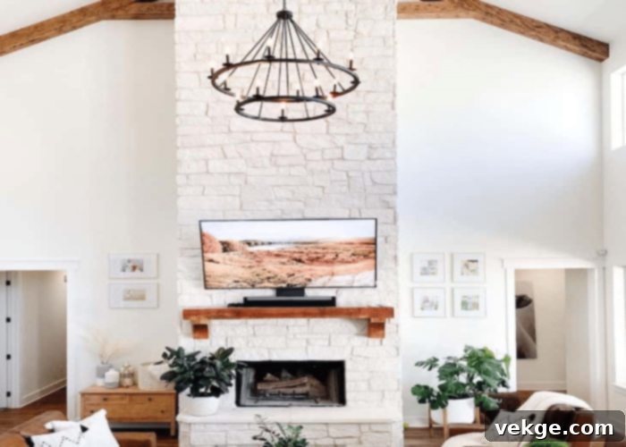 With a White Stone Fireplace