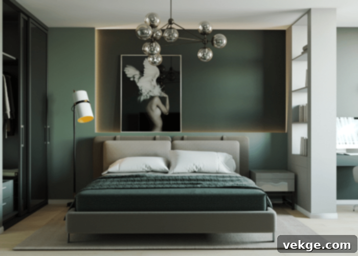 Earthy Taupe and Deep Green bedroom inspiration