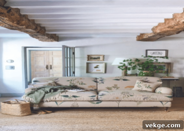 Neutral Peach & Olive Green floral sofa
