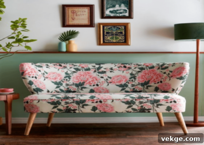 Off-White With Pink & Green Work floral sofa