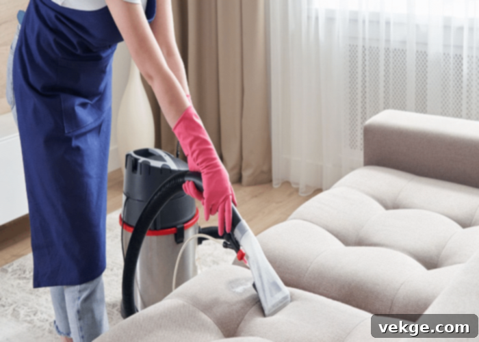 Dusting and Vacuuming French Sofa