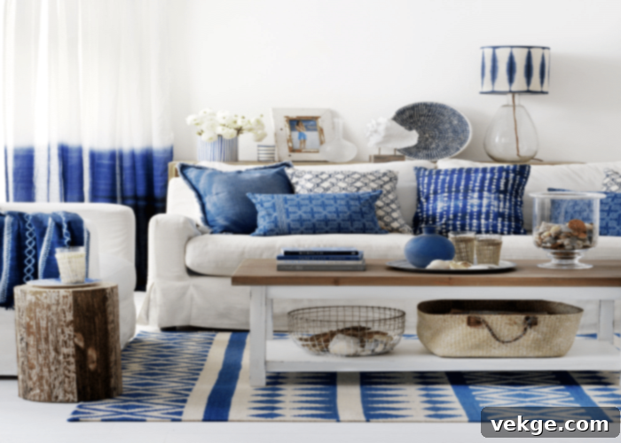Coastal Blue Striped Cushions and Ottomans