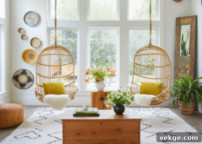 Chic Hanging Rattan Chairs for Coastal Decor