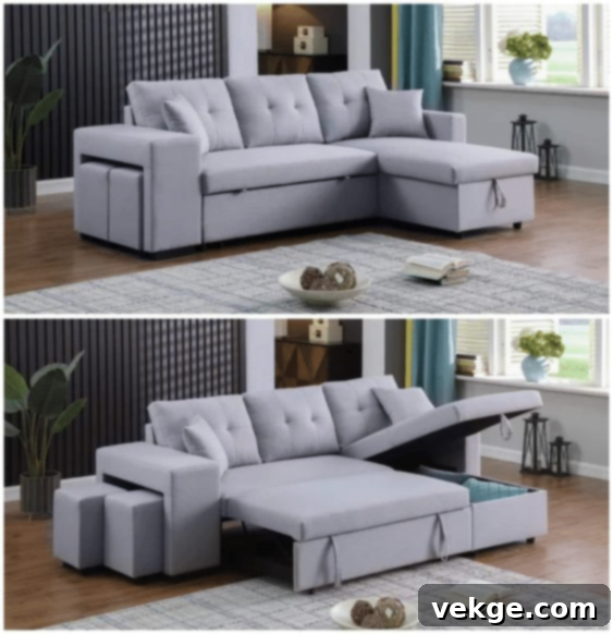 Sectional Couch with Storage for pillows and mattresses