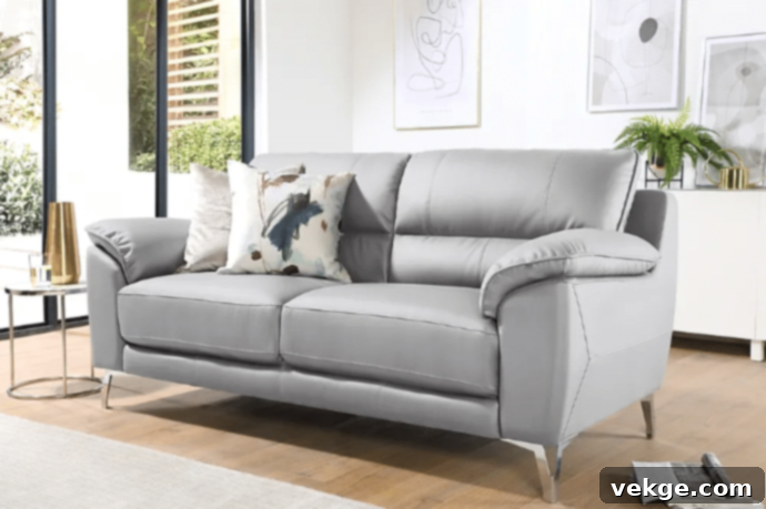 Luxurious Light Gray Leather Sofa