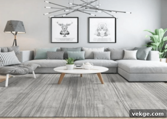 Gray Rug with Light Gray Couch for a Monochromatic Look