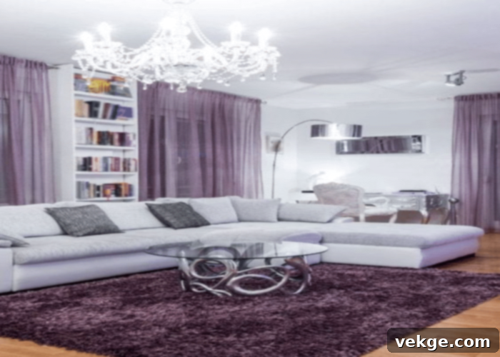 Purple Rug adding Luxury to a Light Gray Couch