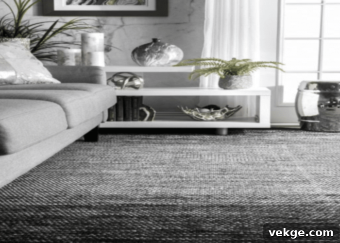 Black Rug paired with a Light Gray Sofa for Modern Contrast