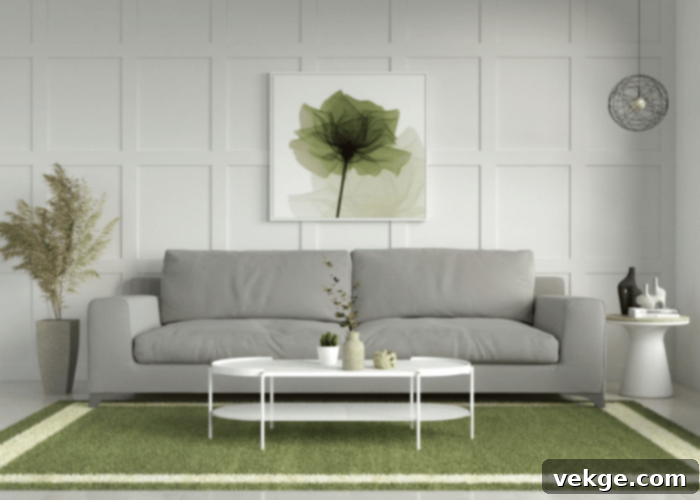 Olive Green Rug for a Natural Look with Light Gray Couch