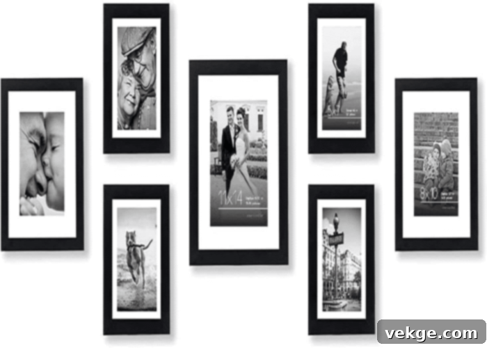 Collage of picture frames in various sizes and finishes, perfect for creating a gallery wall on a staircase