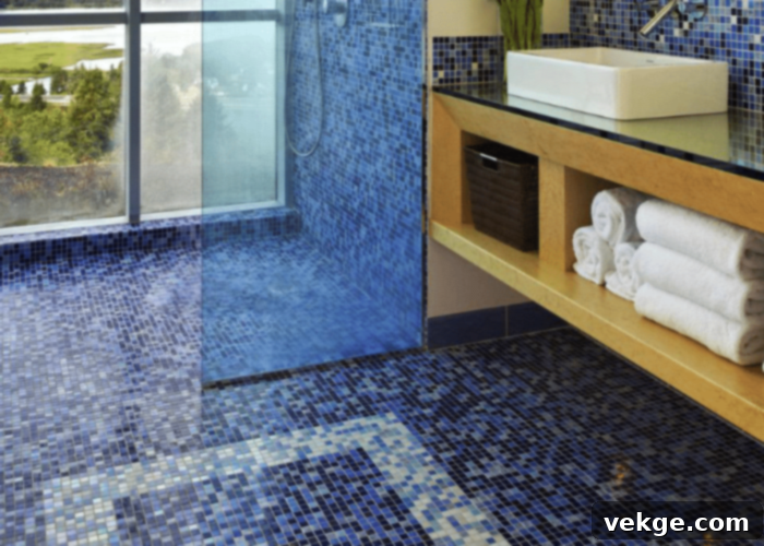 Luminous glass tiles for accent walls in dark green bathrooms, adding depth and shine