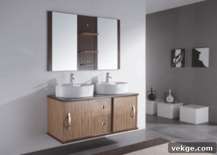 Economical and versatile plywood cabinets with laminate finishes for dark green bathrooms
