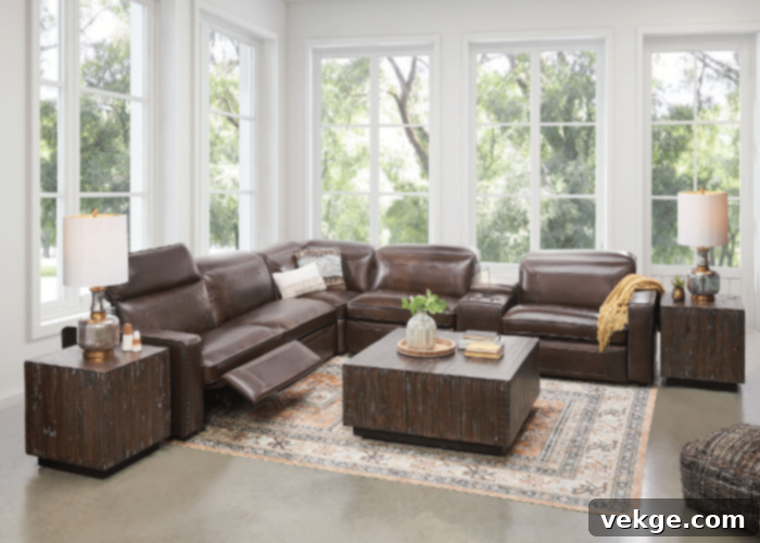Brown Leather Sectional for Living Room