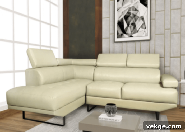 Cream Leather Sectional for Warm Living Rooms