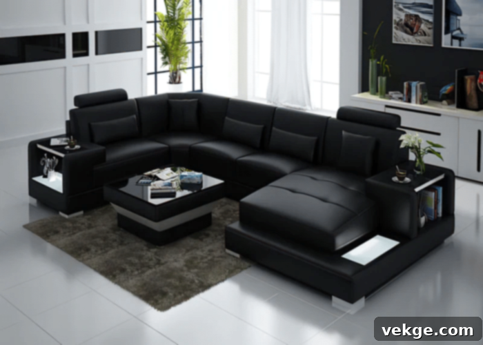 Black Leather Sectional for Modern Homes