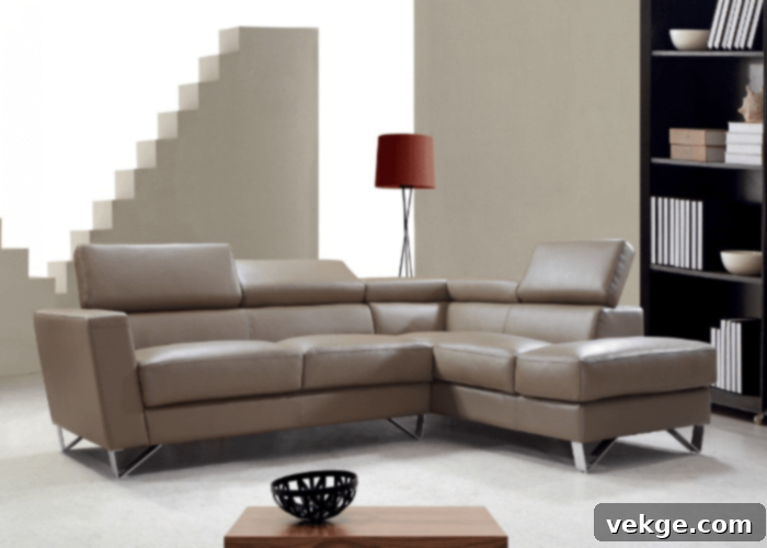Beige Leather Sectional in a Farmhouse Setting