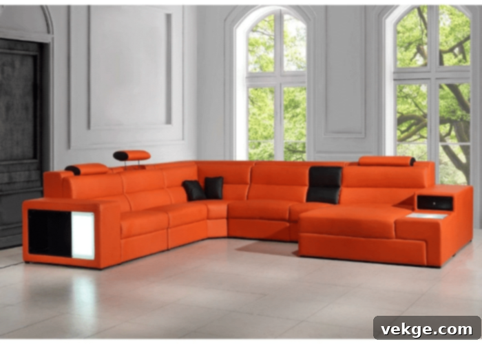 Orange Leather Sectional for a Bold Look