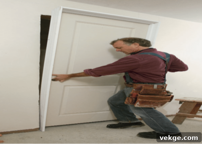 Reinstalling a door within the newly arched doorway after paint has dried