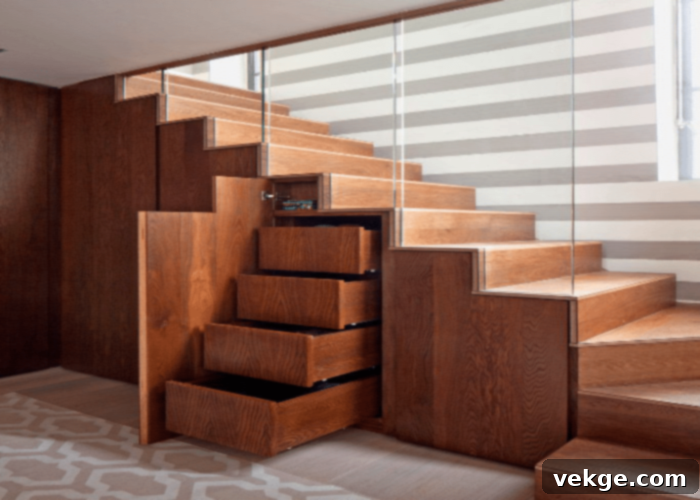 Wooden Staircase Design with Hidden Storage