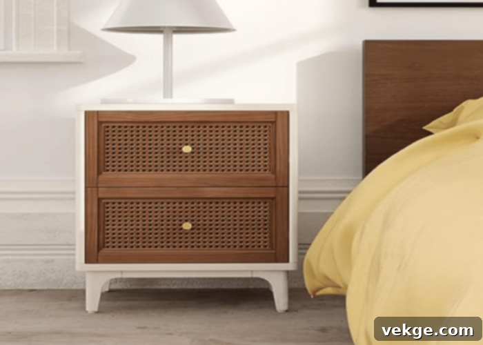 Lonyke Nightstand with Cane Drawers