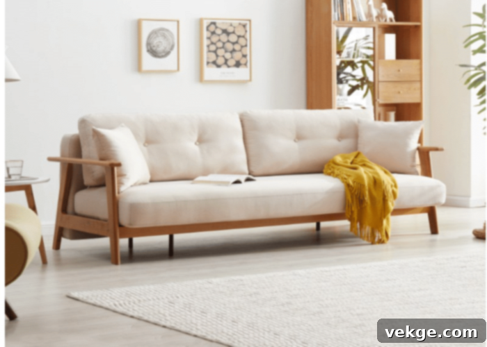 Wooden Leg Beige Couch