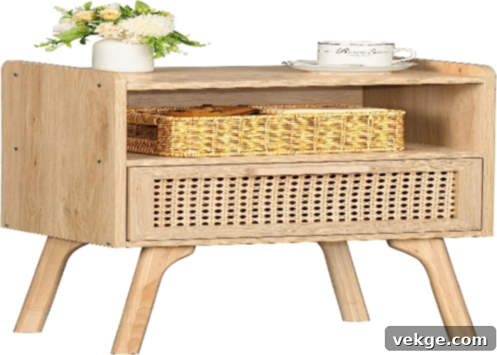 Rustic Rattan Boho Nightstands with Storage