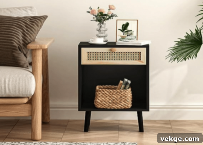 Multi-functional Boho Nightstands with Open and Closed Storage