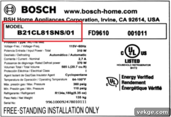 Replace Filters and Parts - Model Number Label Example