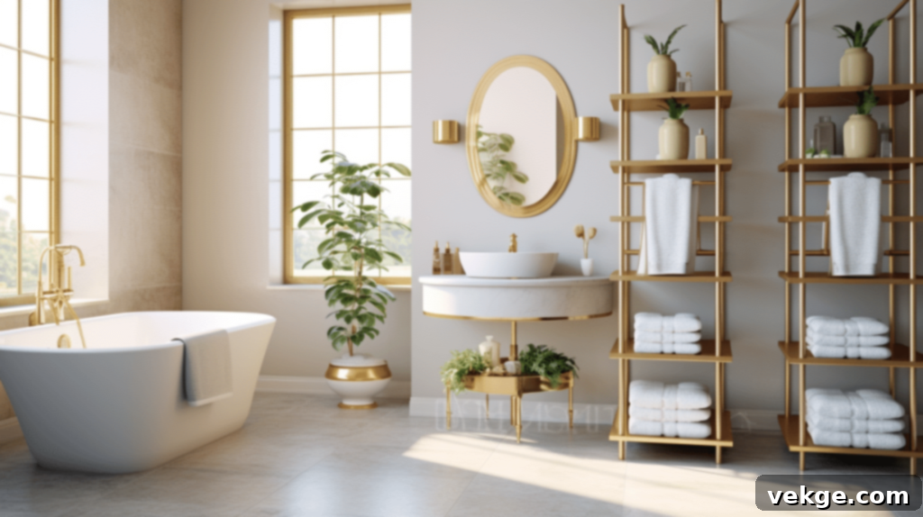 Gold bathroom shelf decor