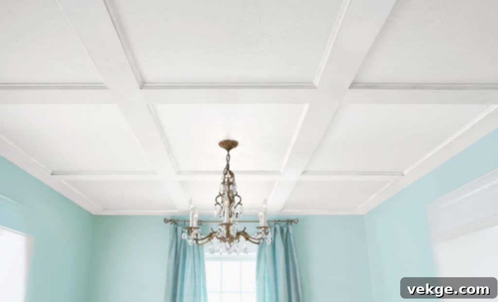 Elegant living room with a detailed coffered ceiling design