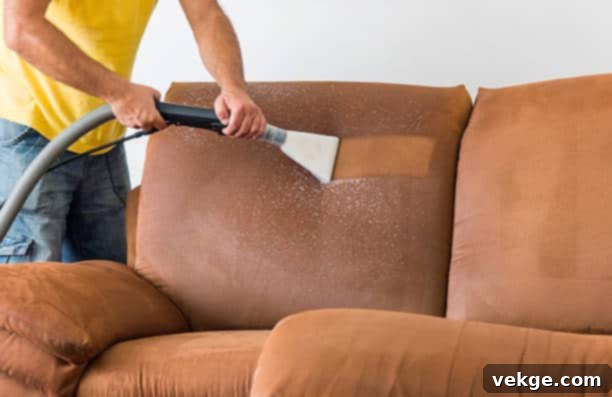 An image illustrating both water and solvent cleaning methods being applied to a sofa fabric, highlighting the versatility of 'W/S' codes.