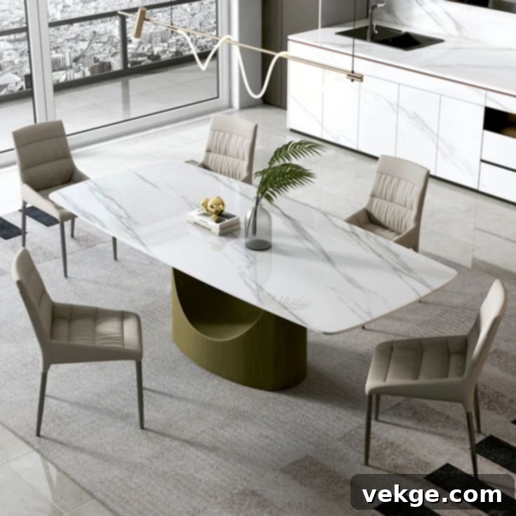 Elegant dining room with sleek marble table and chairs