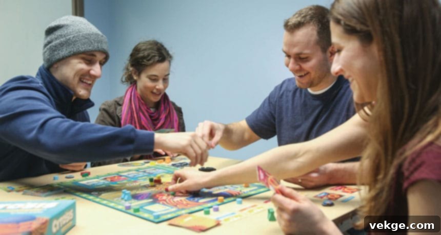 A group of friends playing board games and card game