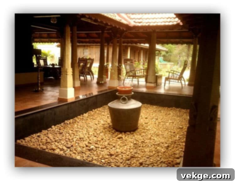 Wooden furniture and natural elements in South Indian home interior