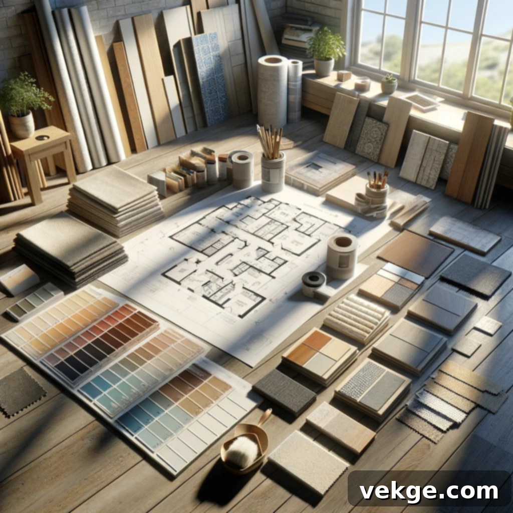 Architect reviewing home renovation plans with a client, emphasizing the importance of a solid plan for home improvement projects.