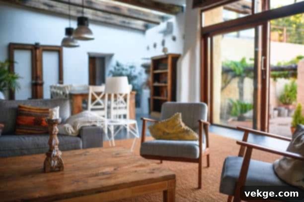 Nice living room in a house in Spain. Green backyard is in the back.