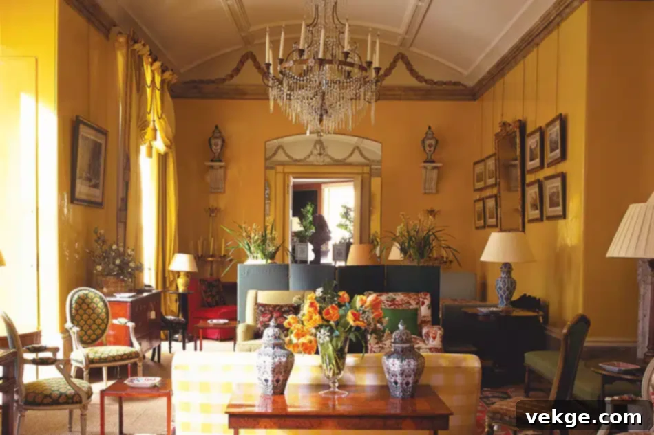 A charming English country living room with floral patterns and antique furniture, showcasing the comfort and style of the decor.