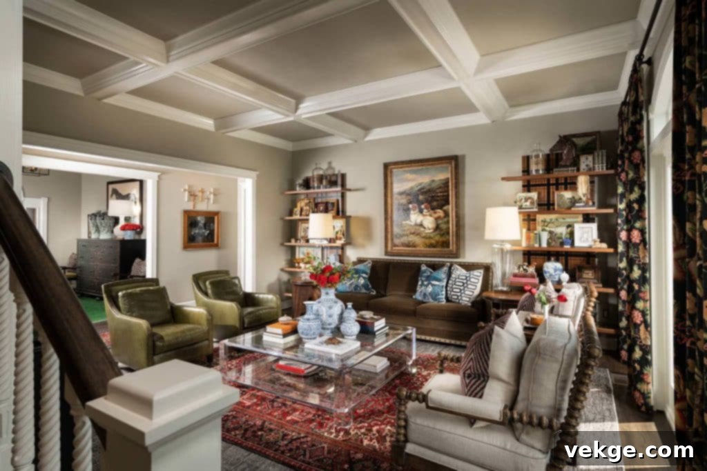 A comparison image showing the distinct differences between English Country Decor and Modern Farmhouse interior styles.