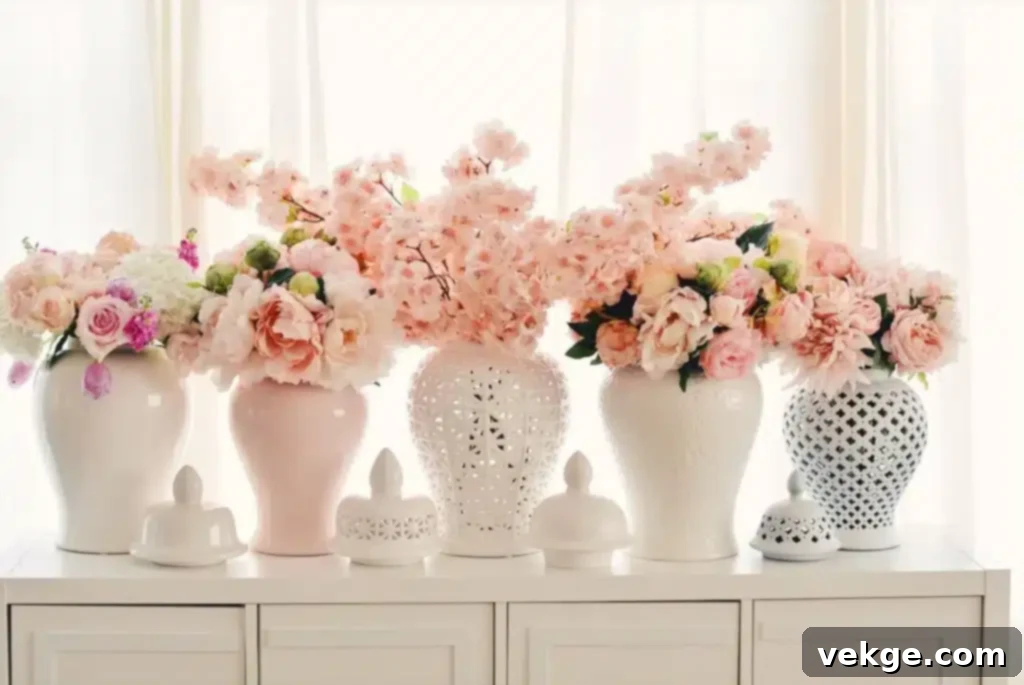 Beautiful red and pink roses elegantly arranged in a classic blue and white ginger jar, creating a romantic centerpiece