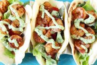 Chili Lime Garlic Shrimp Tacos, Avocado Cloud
