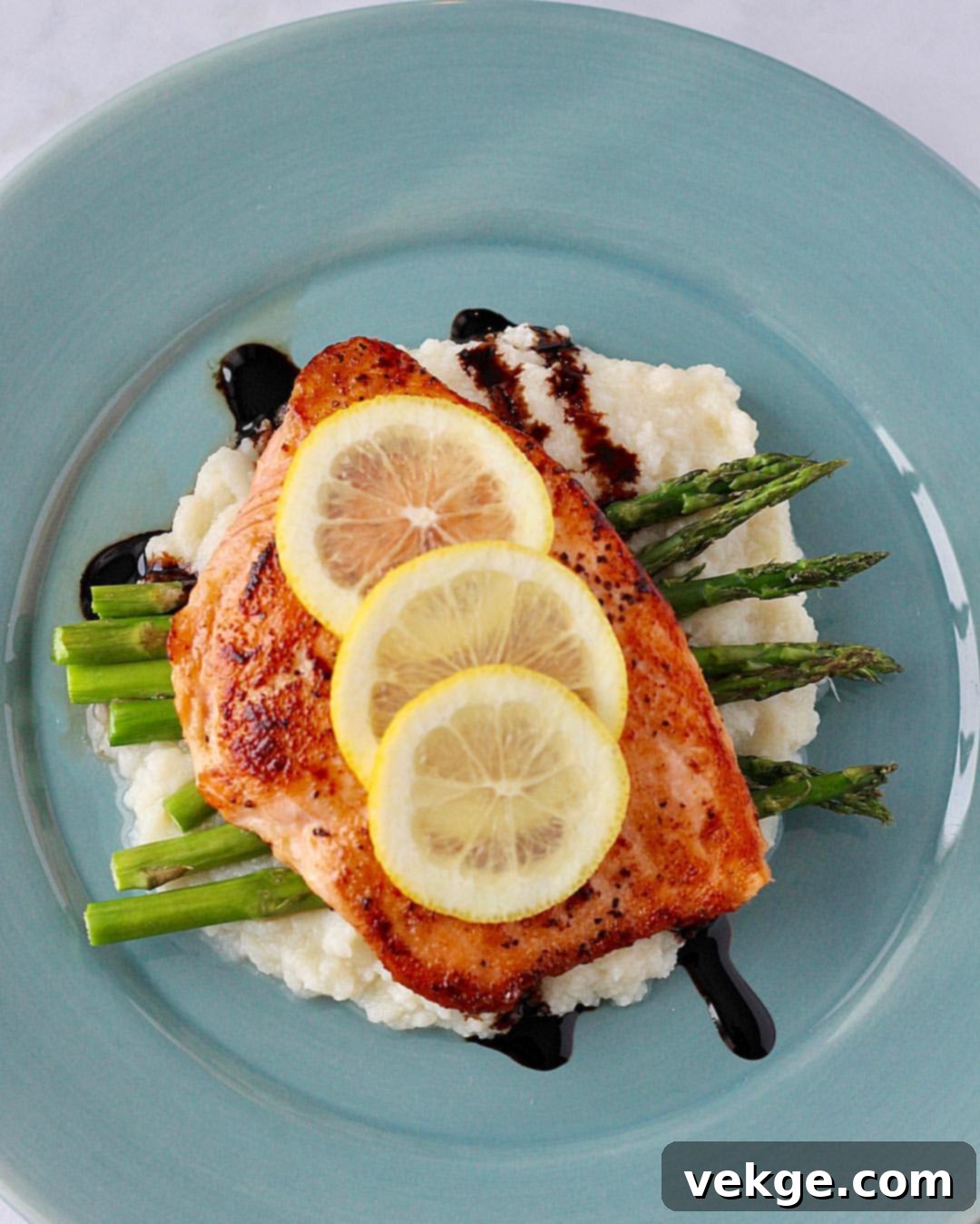 Pan-Seared Wild Salmon with Creamy Cauliflower Mash and Balsamic Glazed Asparagus 1 featured 621