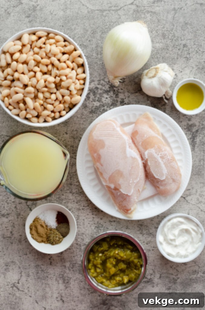 Creamy Instant Pot White Chicken Chili 2 A vibrant bowl of Instant Pot White Chicken Chili topped with fresh cilantro and avocado slices.