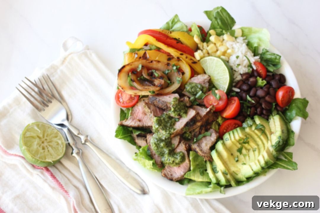 Sizzling Fajita Steak Salad 5 Assembled Fajita Steak Salad bowl